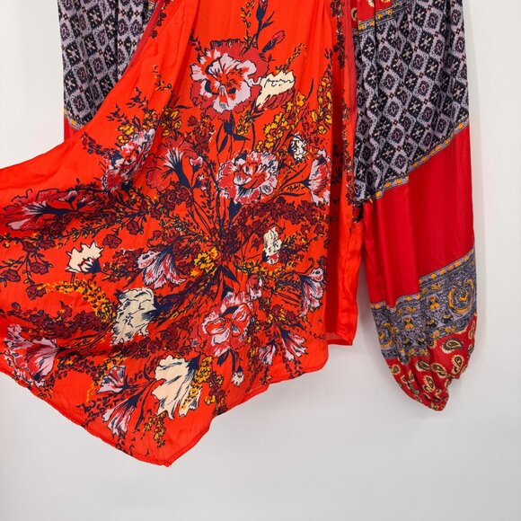 Free People  Positano Orange Patchwork Print Blouse size extra small oversized - Picture 9 of 14